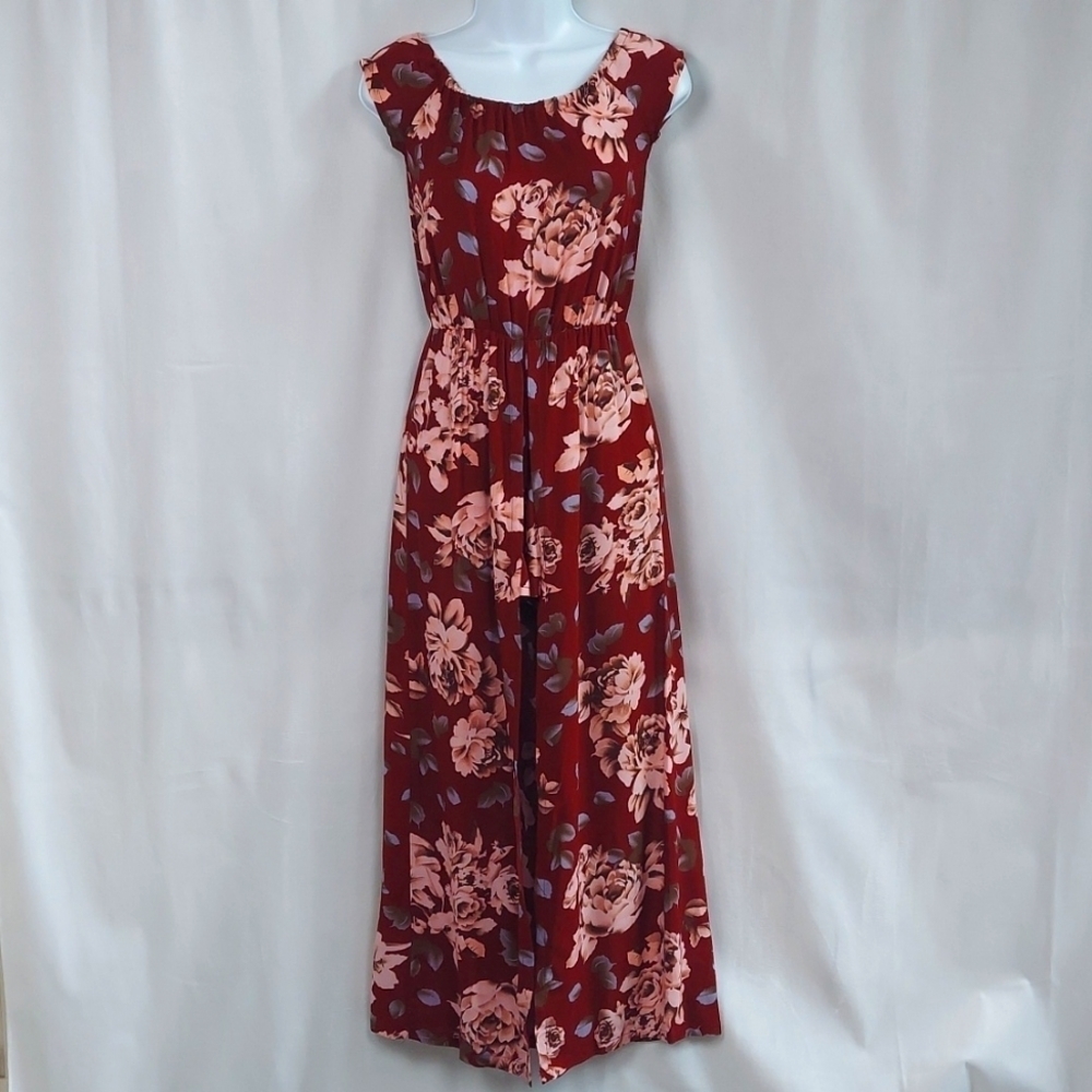 Floral Romper Maxi Dress off shoulder - red - S